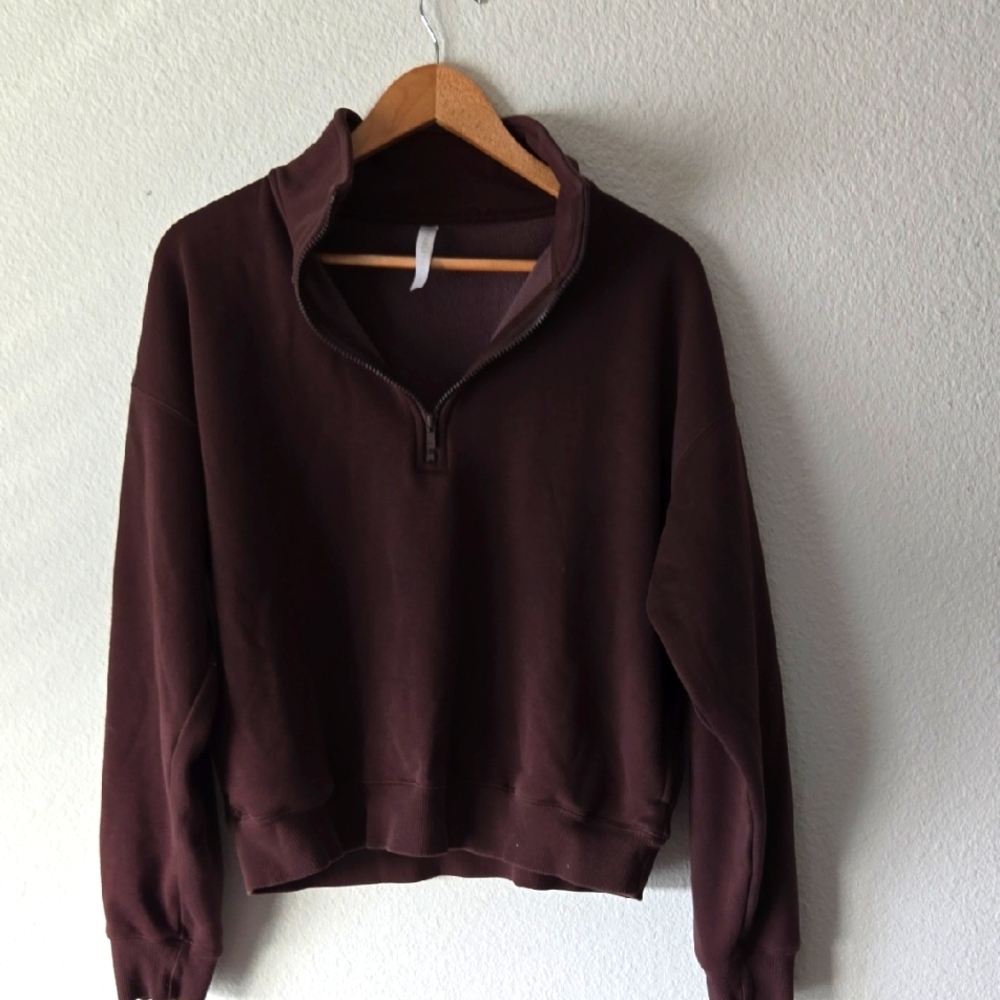 Fabletics Athletic Chocolate Brown Pullover Quarter Zip Sweatshirt Size XL